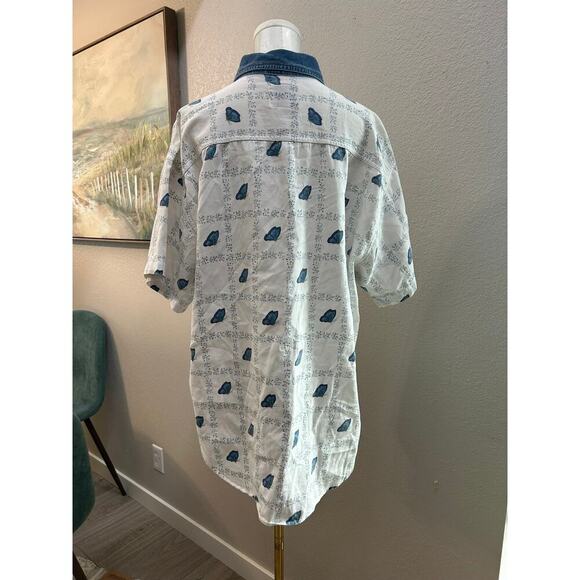 Vintage Quizz Again Butterfly Print Denim Collar Button-Up Shirt – Size L - Picture 2 of 7